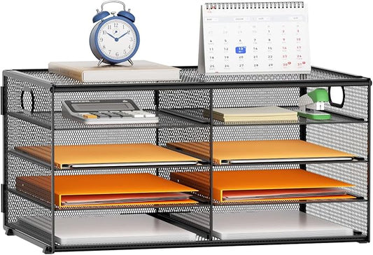 Marbrasse 5 Tier Desktop Literature Organizer, Mesh Paper Organizer Desk Organizers, File Sorter Mail Center Paper Storage Cabinet Classroom Keepers Mailbox for Office Home School, Black