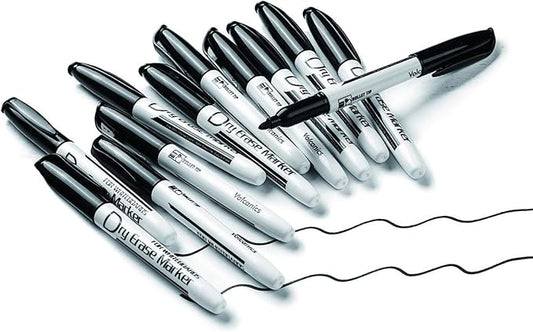 Volcanics Black Dry Erase Markers Low Odor Fine Whiteboard Markers Thin Box of 12