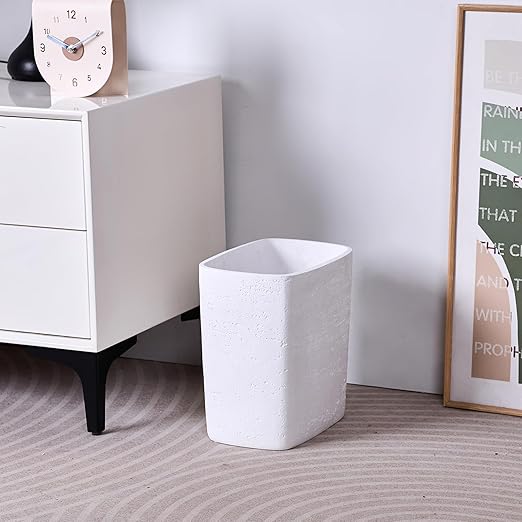 Polytree White Travertine Stone Bathroom Trash Can 1.8 Gallon(7 Liter) Small Kitchen Garbage Can,Living Room Bedroom Trash Can, Decor Wastebasket for Home Office