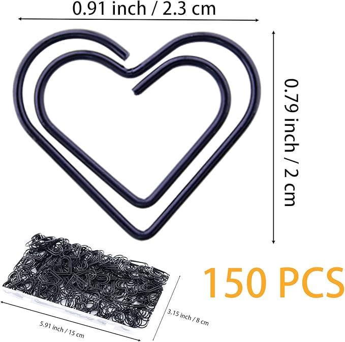 150 Pcs Small Black Paper Clips Cute Paperclips Decorative Clip Basic Office Supplies for Photo Wedding Invitations