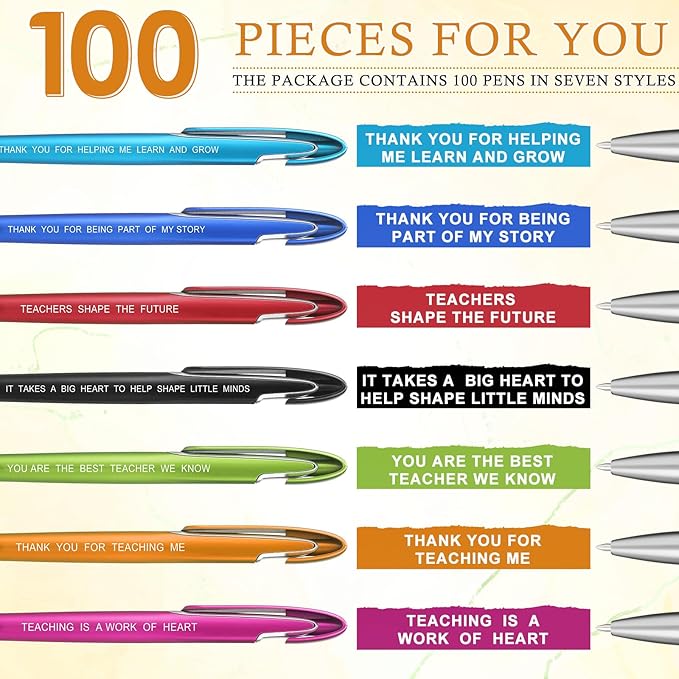 Lincia 100 Pcs Teacher Appreciation Ballpoint Pens Bulk Retractable Medium Point Pens with Black Ink Inspiration Thank You Gifts for Teacher, Back to School, Christmas