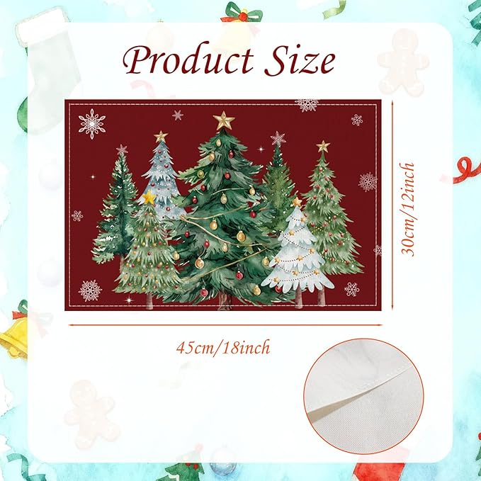 Christmas Placemats Set of 6 Xmas Trees Snowflakes Winter Placemats Snowflake Winter Seasonal Table Mats for Holiday Party Kitchen Dining Holiday Decoration