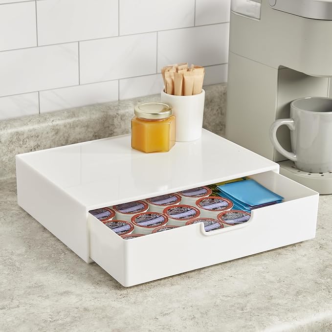 STORi STAX Plastic Stackable Organizer Drawer in Solid Cloud White | 12.5-inches Wide | Organize Office Desk Accessories and Sort Letter-Size Paper | Made in USA