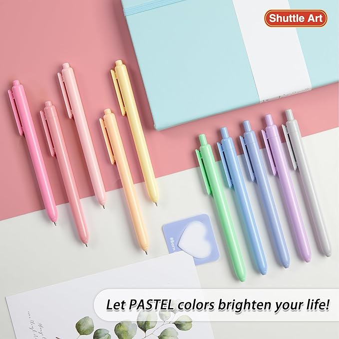 Shuttle Art Ballpoint Pens, 10 Pack Pastel Retractable Colored Ink Ball Point Pens, Cute Pens 1.0mm Medium Point Quick Drying for Writing Journaling Taking Notes School Office Home