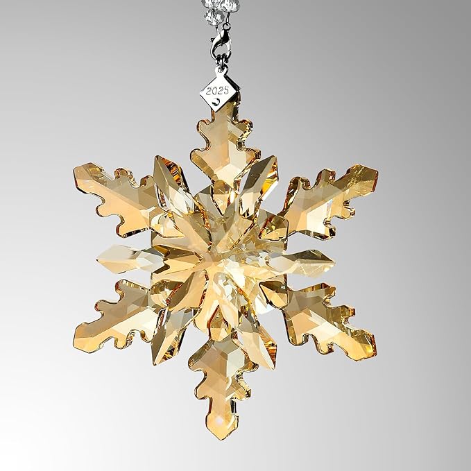 2025 Annual Edition Snowflake Crystal Christmas Ornaments,Christmas Tree Ornaments Crystal Sun Catcher Home Hanging Decor (25-Champagne Gold)
