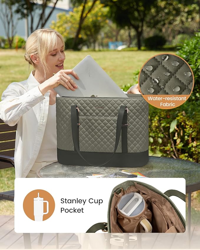 LOVEVOOK Laptop Bag for Women, 15.6 Inch Work Tote Computer Bag With Large Cup Holder, Lightweight Large Laptop Briefcase for Travel, Bussiness, Teacher