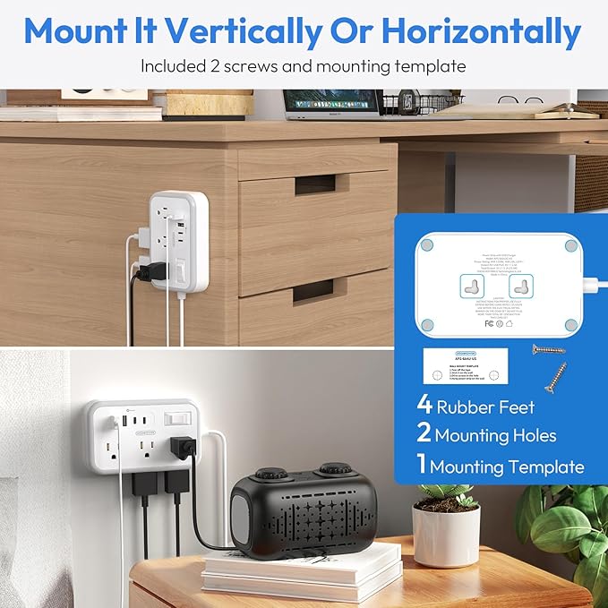 Surge Protector Power Strip 10 ft, Flat Plug Extension Cord with 6 Outlets 4 USB Ports, Outlet Extender Long Cord, Overload Protection, Extension Cord with Multiple Outlets for Indoor, Home, Office