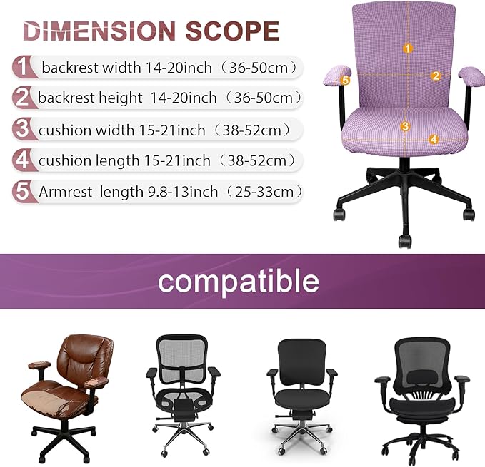 Tallew 4 Pcs Office Chair Covers Set Computer Universal Protective Stretchable Chair Seat Covers Desk Armrest Slipcovers Pads Office Cushion Backrest for Rotating(Lilac Purple)