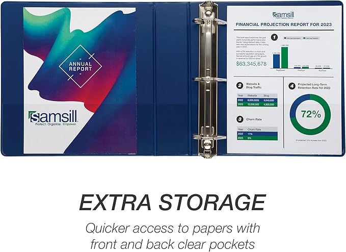 Samsill Durable 2 inch 3 Ring Binder, Made in USA, D Ring Binder, FSC 100% Recycled Chipboard, Blue, 12 Pack