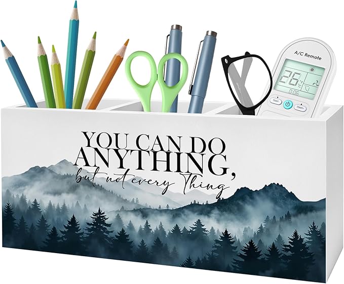 Mountains Forest Inspirational Pencil Pen Holder for Desk, You Can do Anything But Not Everything Wooden Pencil Holder Organizer for Home Office Desk Accessories, Encouragement Gifts