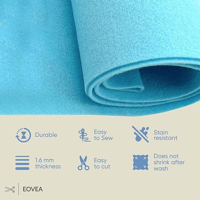 EOVEA | Acrylic Felt Fabric by The Yard - Non-Stiff, Soft Material - 72" Wide - 1.6mm Thick Felt Sheets for DIY Crafts, Sewing, Upholstery, Cushion, Padding(Baby Blue, 1 Yard)