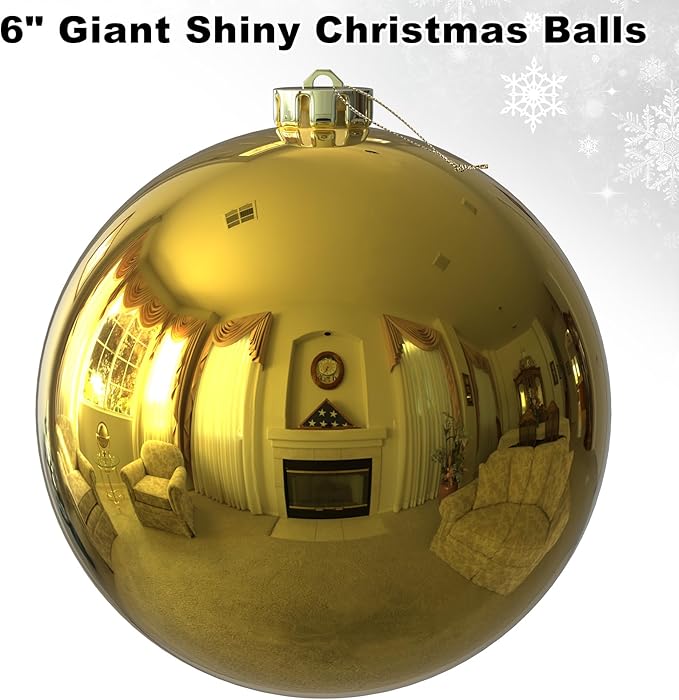 Gold 6.0" Extra Large Christmas Balls - Christmas Tree Decoration Ornaments Shatterproof Hanging Shiny Balls for Birthday Holiday Wedding Decorations Set of 2pcs