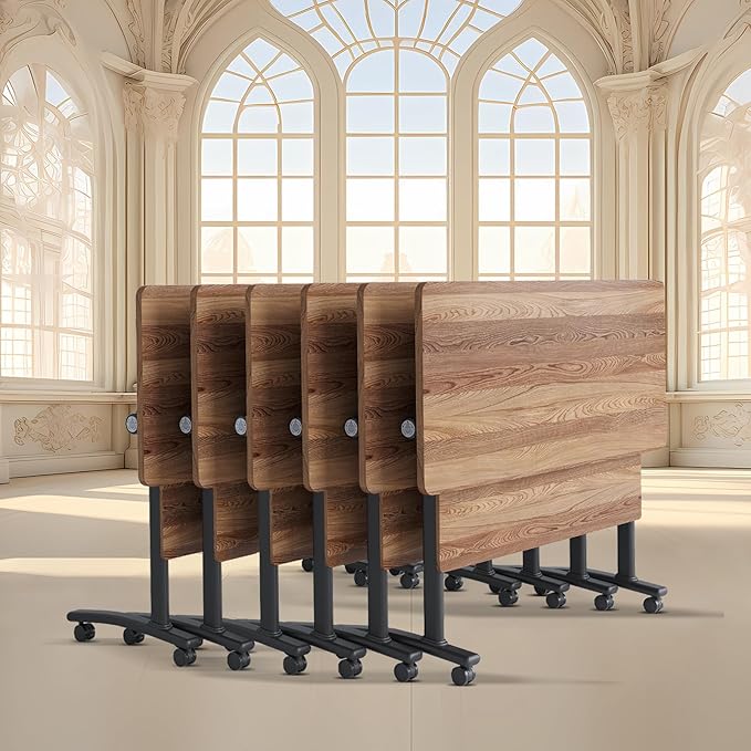 Conference Room Table with Flip-Top Design for Dynamic Meetings, Business Table Computer Desk with Heavy-Duty Frame,Foldable Seminar Meeting Tables for Home Office (6, C, 47.2IN)