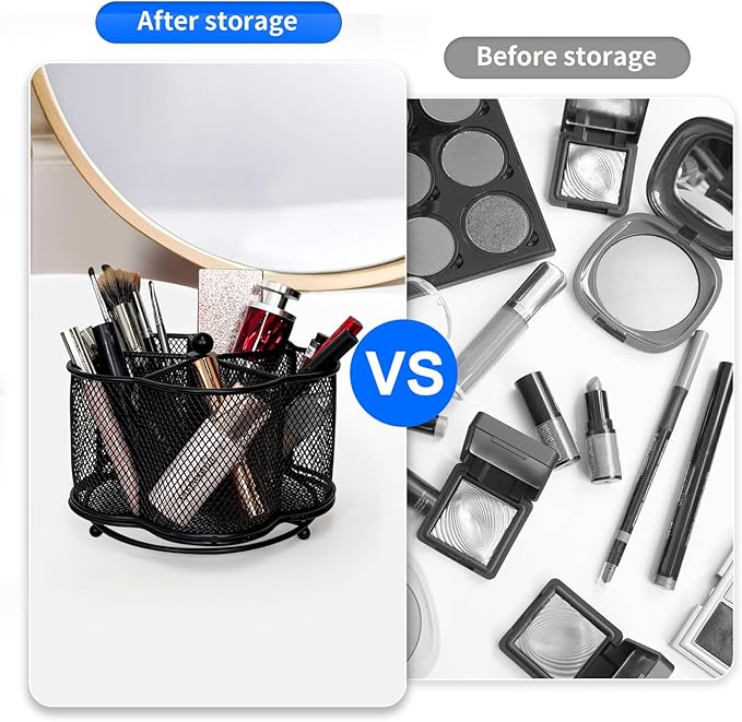 360 Degree Rotate Pen Holder for Desk Mesh Desk Pen Organizer Pencil Holder Large Capacity Accessories & Workspace Organizers for School,Home (Black, No hook)