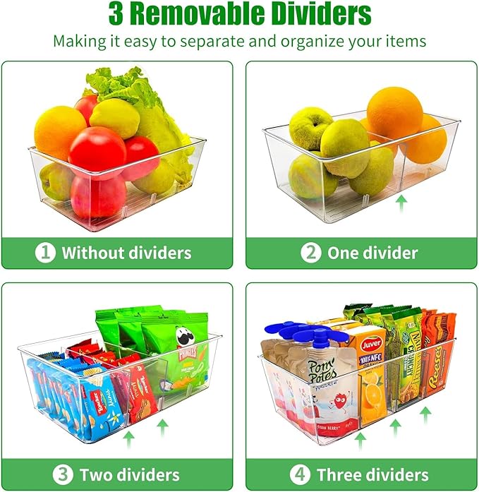 5 Pack Pantry Organizers and Storage,4 compartment Snack Containers for Kitchen,Fridge,Refrigerator Organization and Storage,Clear Plastic Bins for Spice,Tea bag,Seasoning organizer