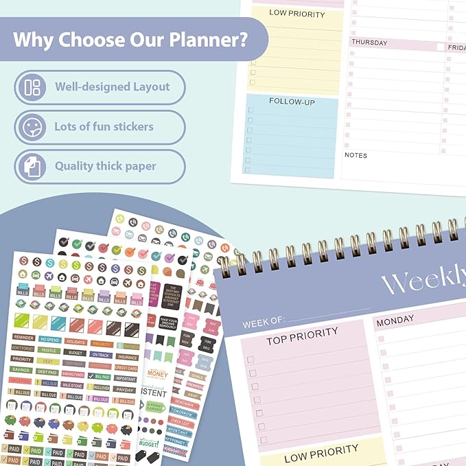 Weekly To Do List Notepad, Undated Planner with 52 Sheets (8.5''x11''), Desk Weekly Planner for Women & Man, Home School & Work (Purple)