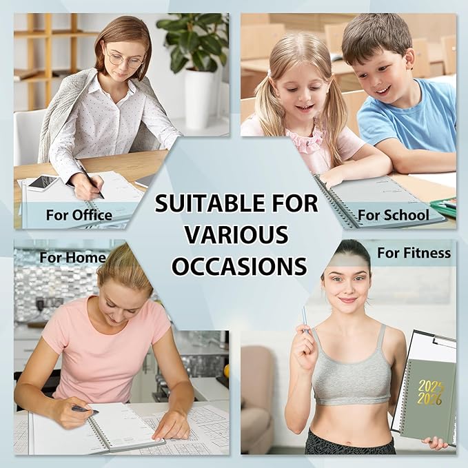 Planner 2025-2026, July 2025 - June 2026 Daily Weekly and Monthly Calendar Planner Book with Tabs, Notes Pages, Inner Pocket, Spiral Schedule Agenda A5 Notebook for School, College, Work-GREEN