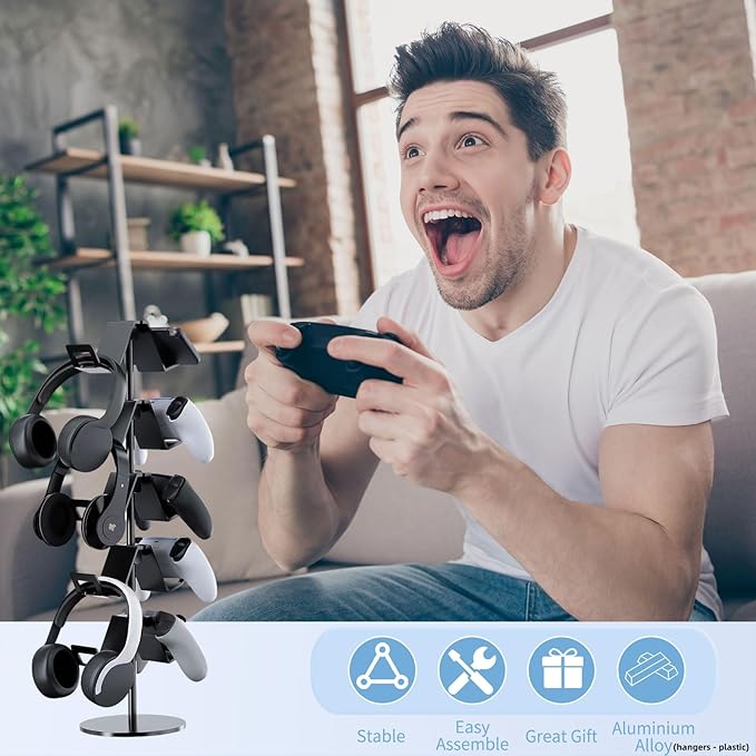 Controller Stand,5 Tier Controller Headphone Holder for Universal Headsets and Controllers,Black