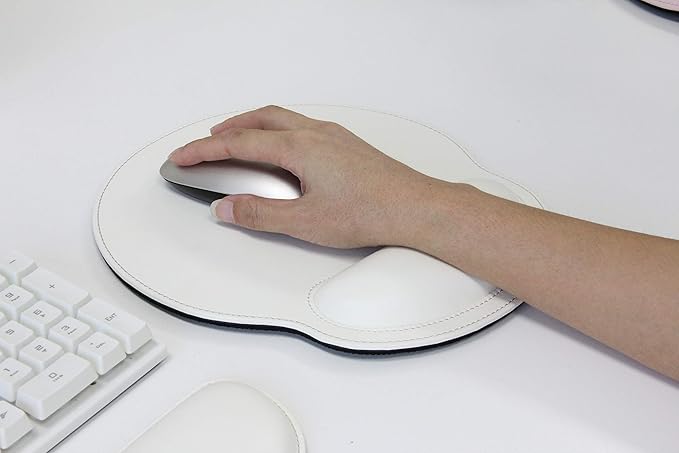 RICHEN Ergonomic PU Leather Keyboard Wrist Rest and Mouse Pad with Wrist Support, Memory Foam Set for Office and Gaming, Comfortable & Lightweight for Easy Typing & Pain Relief (White)