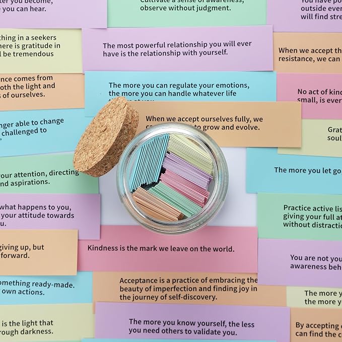 Mindfulness Jar Motivational and Inspirational Cards with 90 Daily Affirmations Anxiety Relief Relaxation Self Care Fathers Gifts for Dad Father Man Women Office Desk Accessories for Work
