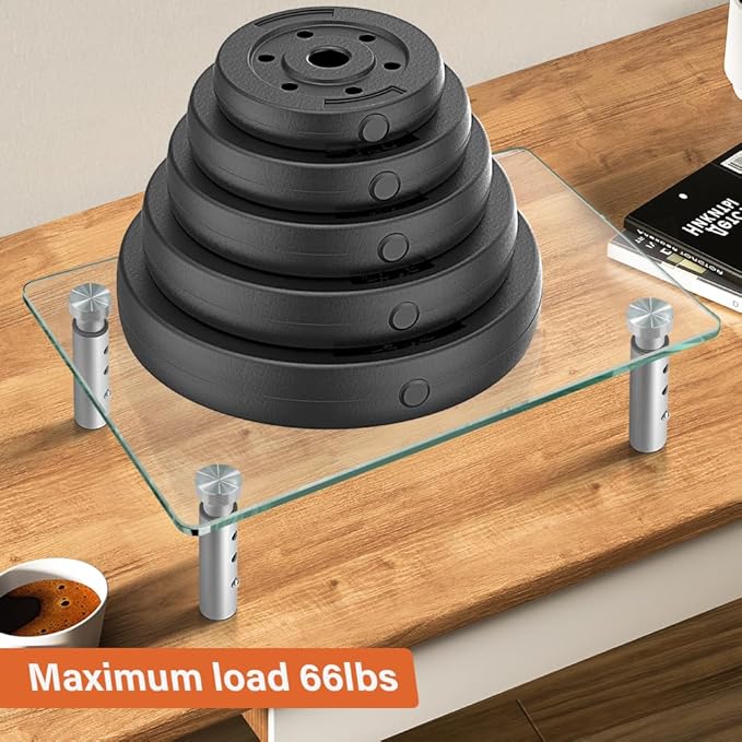 KKTONER GLASS Monitor Stand with Height Adjustable for Home Office 2 Pack Computer Monitor Riser PC Screen Riser for Desk Organzier Laptop