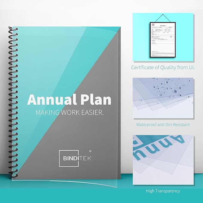 Binditek 100 Pack 7 Mil Binding Presentation Covers, Ultra Clear, 8.5 x 11 Inches, Letter Size, Square Corners, Un-Punched