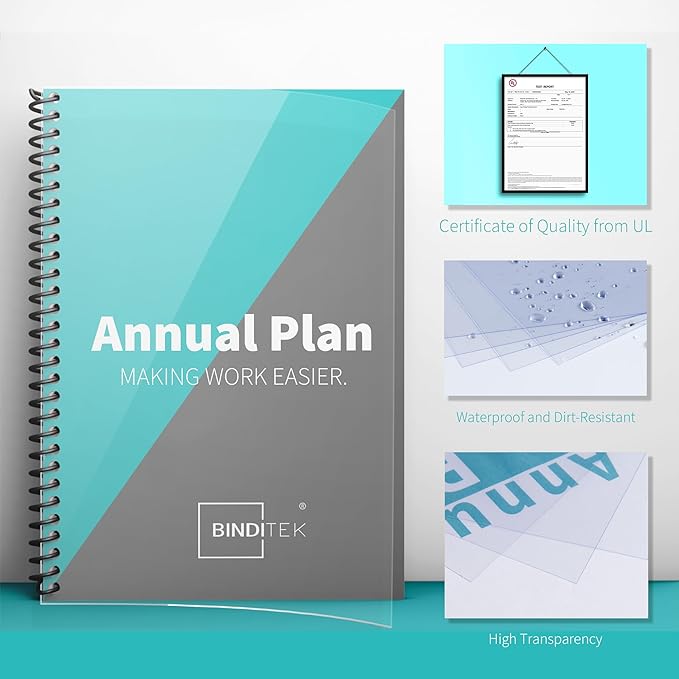 Binditek 50 Pack 8 Mil PVC Clear Binding Presentation Covers, 11 x 17 Inches, Tabloid Size, Square Corners, Un-Punched, Office School Supplies