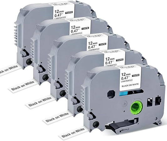 Label Maker Tape Replacement for Brother P Touch Label Tape TZE-231 Tz231 Laminated Tape Black on White 12mm 0.47 inch x 26.2ft 8m 1/2 for Ptouch PTD400AD PTH110 PT-D210 PT-D400 PTD600 PTD220,5 Pack
