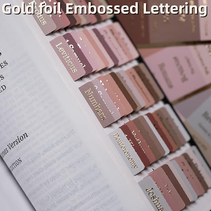 UPAFEXXI-Laminated Bible Tabs for Women and Men (Gold Foil Embossed Lettering) Reposition Large Print tabs, Easy to Read and Apply, 80 Bible Chapters Labels for Easy Navigation(Earth Tone Theme)