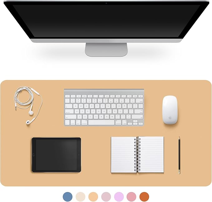 Leather Desk Pad Protector,Non-Slip Desk Pad,on-Slip PU Leather Large Mouse Pad,Easy Clean Desk Protecor Mat,Writing Pad for Office Work/Home/Decor(Apricot, 35.4" x 17")
