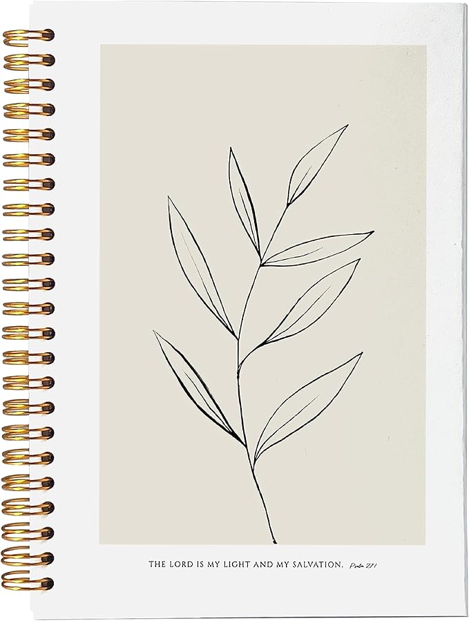VNWEK Bible Scripture PSALM 27:1 the Lord Is My Light and My Salvation Boho Botanical Leaf Spiral Notebook Journal 5.5 x 8.3 inches,Christian Lined Hardcover Spiral Notebook,Christian Gifts