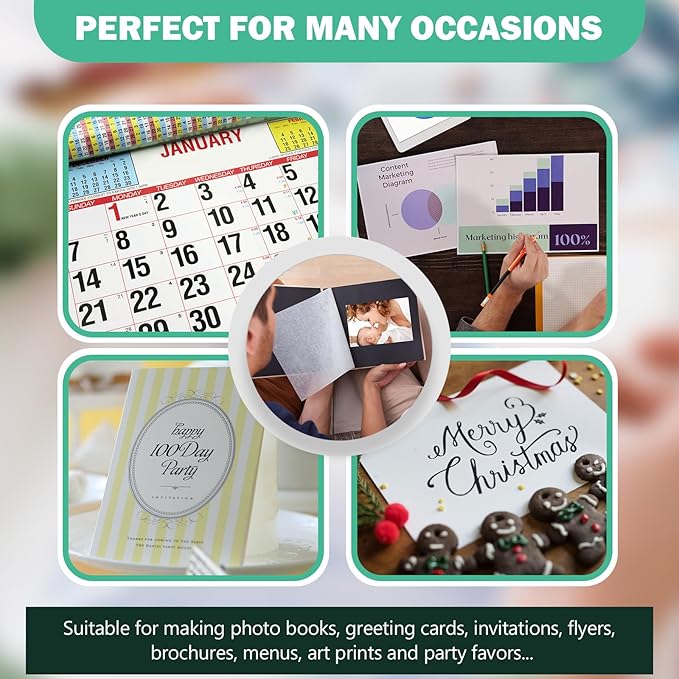 13x19 Glossy Photo Paper for Inkjet Printer, A3+ Big Photo Paper, Super B Size Full Sheet, 100 Pack, 200gsm/52lb,