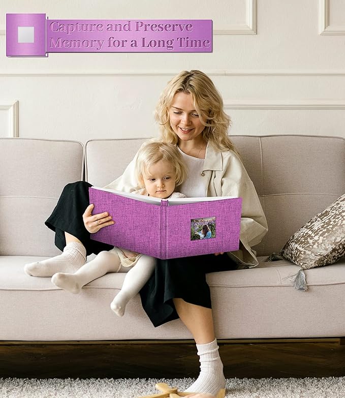 Photo Album Self Adhesive Scrapbook Album for 3x5 4x6 5x7 8x10 Pictures, 60 Pages Linen Cover with Display Window DIY Photo Book,Ideal Gifts for Family Travel Wedding Baby