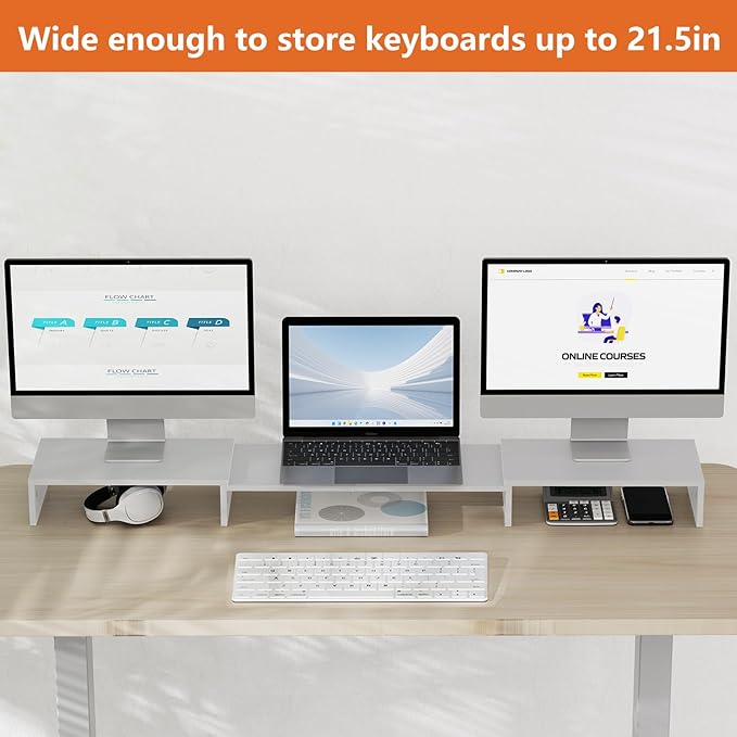 Triple Monitor Stand Riser, Extra Long Monitor Lift for 3 Monitors, Dual Monitor Stand with Length and Angle Adjustable