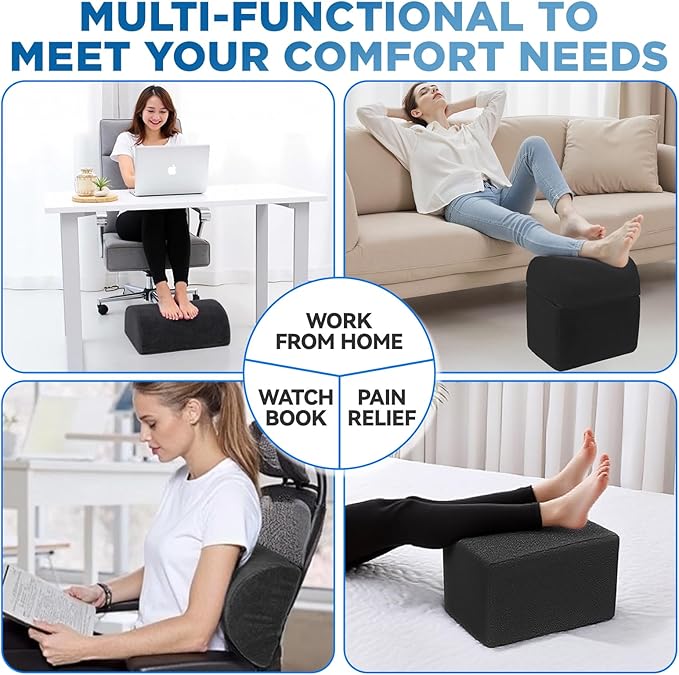 Adjustable Foot Rest for Under Desk at Work - 3-in-1 Ergonomic Foot Stool with Zipper Connection, Height Adjustable for Office, Home & Gaming (Black)