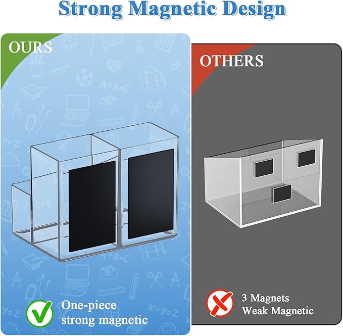 Marbrasse Acrylic Magnetic Pen Holder, 2 Pack Dry Erase Marker Holder, Magnetic Whiteboard Pencil Holders for Refrigerator, Locker, School and Office,Clear