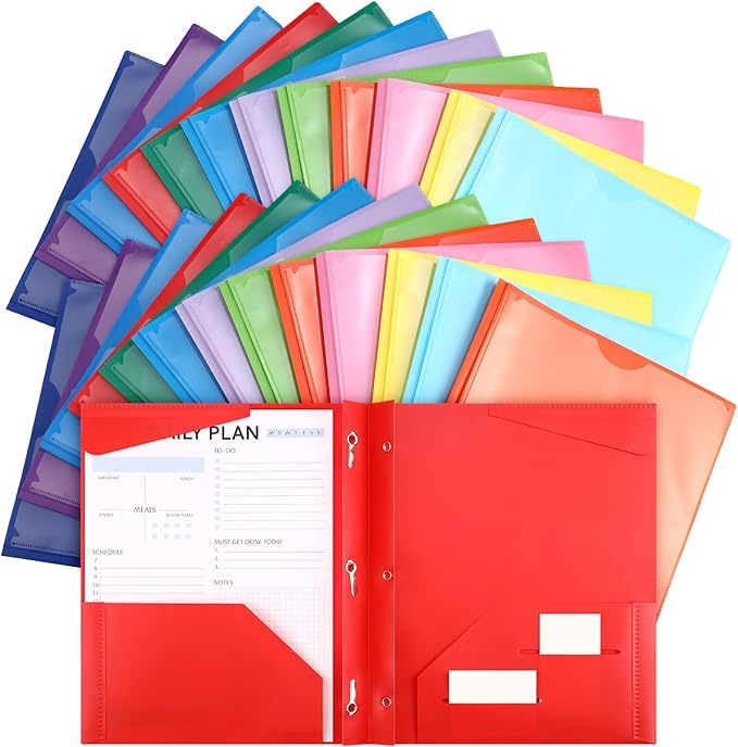 Cholemy 72 Pcs Plastic Folders with Clear Front Pocket Bulk Pocket Folders with Prongs Fasteners Letter Size School Folders Heavy Duty Pocket Folder with Card Slot for School Office(Assorted Colors)