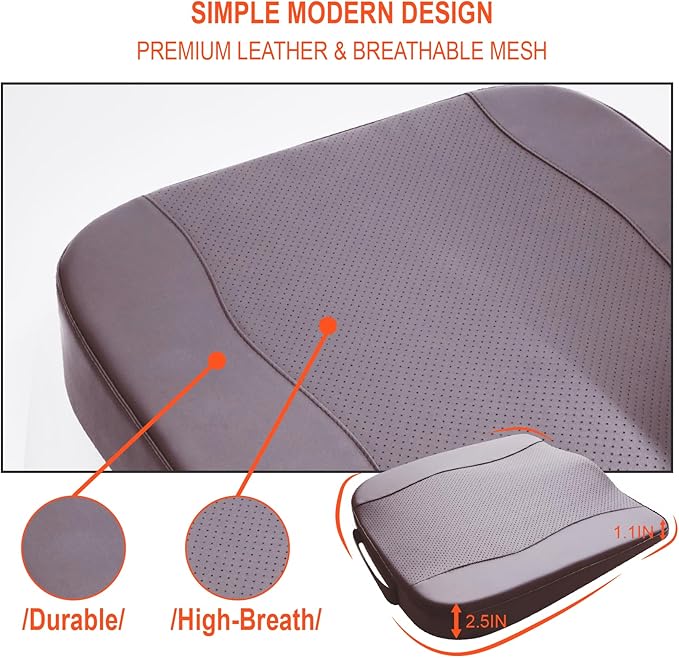 Car Seat Cushion, Comfort Memory Foam Car Cushions for Driving - Sciatica & Lower Back Pain Relief, Driver Seat Pillow for Auto, Office Chair, Wheelchair - Classic Brown