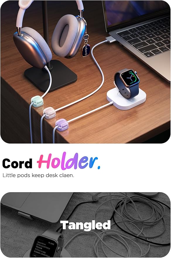 12 Pack Cord Holder Cable Clips,Cord Clips Multicolor [Dual Spring & Clasp Lock],Cute Phone Cord Holder for Nightstand, Chfeila Home Office Organizer Cable Clips for Car Desk Workspace Teen Room Decor