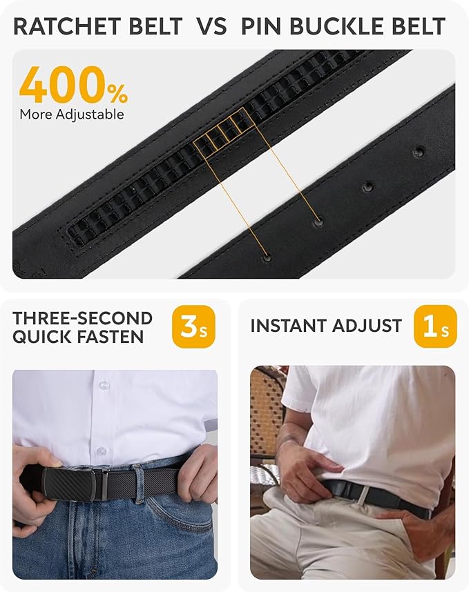 CHAOREN Mens Belt Leather Ratchet Belt - Customizable Fit, Effortless Style (35mm)