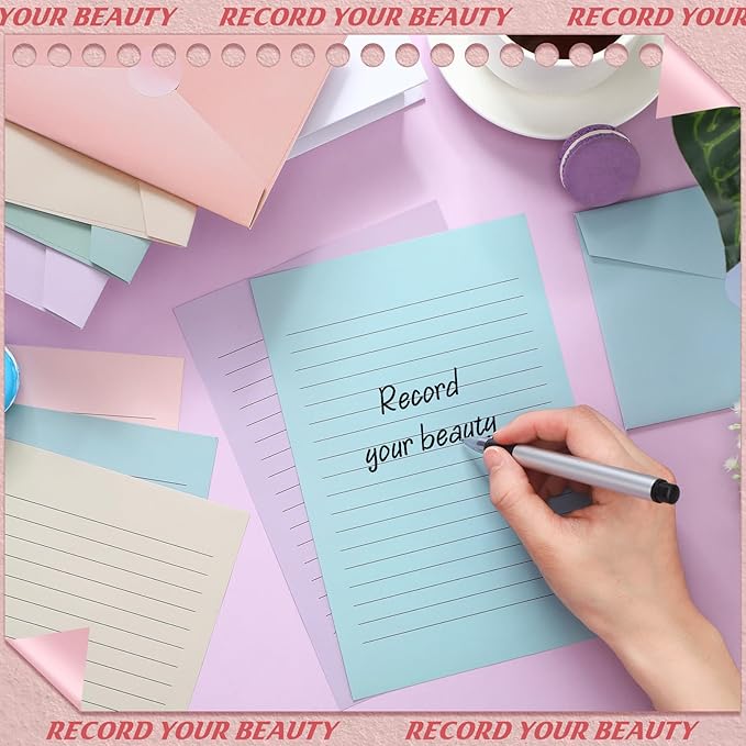 100 Pcs Stationery Lined Stationery Paper and Envelopes Set Includes 50 Letter Writing Paper and 50 Envelope for Office, 5.5 x 8.25 Inch(Pastel)