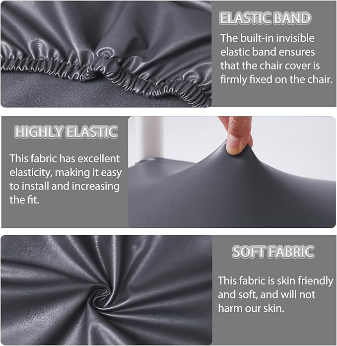 CWK Waterproof PU Leather Dining Chair Covers Set of 1-Stretchable Chair Seat Slipcovers, Removable & Washable Protector for Dining Room,Home,Office,Wedding,Rear Covers (PU-Grey)