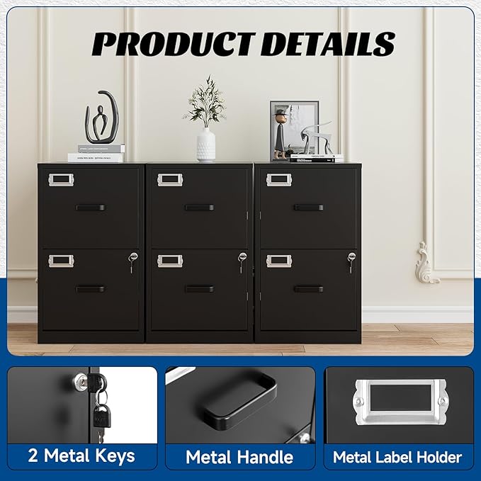2 Drawers File Cabinet Metal Vertical Filing Cabinets Metal Lockable Storage Cabinets with Lock for Home Office to Hanging Files