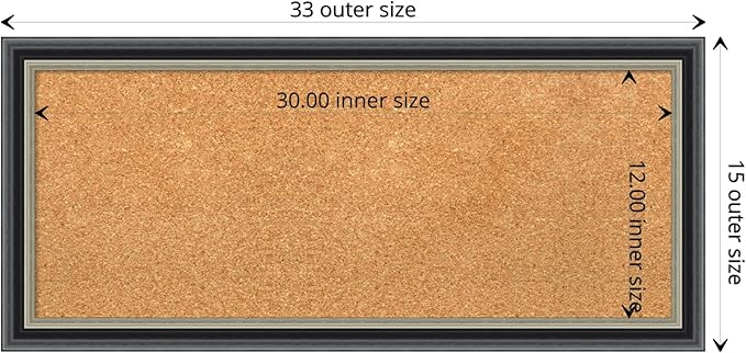 Amanti Art Natural Cork Board for Wall, 15x33 Vision Board with Black Wood Frame, Medium Corkboard Office Decor for Home Organization, Modern Contemporary Corkboard Pinboard to display items for home
