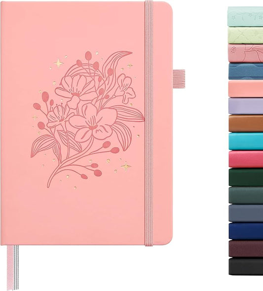 &And Per Se Dotted Journal Notebook for Women&Men with Pattern, A5 Leather Hardcover, 160 Pages 100GSM Thick Dotted Paper, 3 Sheets of Stickers Included(Blush)