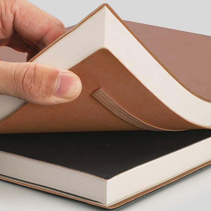 AHGXG Dotted Bullet Grid Journal 2 Pack - A5 Dot Grid Notebook Softcover, Medium 5.75'' × 8.38'', 320 Numbered Pages, 120gsm Thick Dotted Paper, Soft Leather Cover (Black Brown)