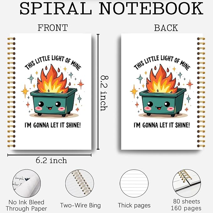 This Little Light of Mine Dumpster Fire Notebook, Dumpster Fire Gifts Journal, Funny Journals for Women, Funny Office Supplies, Hardcover Spiral Notebooks 5.5x8.3 Inch