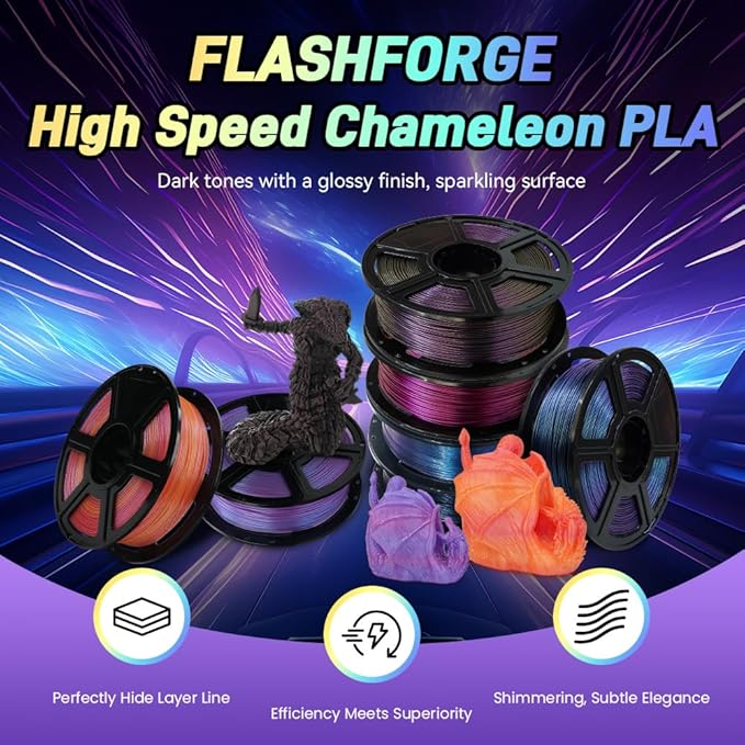 FLASHFORGE Chameleon Rapid PLA Filament 1.75mm Nebula Purple, PLA Color Shift High Flow Speedy 3D Printer Filament, Max 500mm/s Fast Printing, Display Shimmering Effects from Various Angles and Light