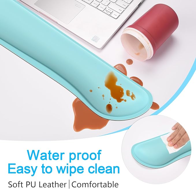 Dapesuom Keyboard Wrist Rest Set, Cute PU Leather Wrist Cushion for Computer Keyboard and Mousepad, Memory Foam Mouse Pad Rests Support with Non-Slip Base for Typing Pain Relief, Pale Robin Egg Blue