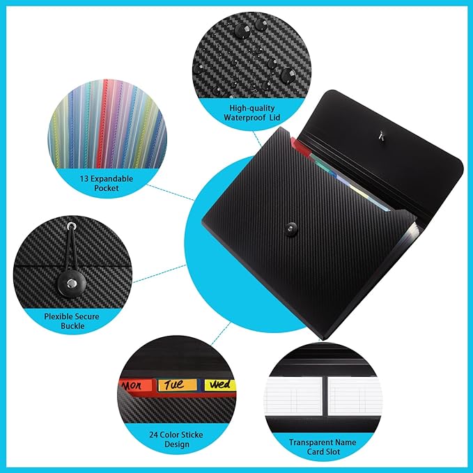 Expanding File Folder with 13 Pockets, Red, Polypropylene, 12.99" x 9.45" x 1.1"